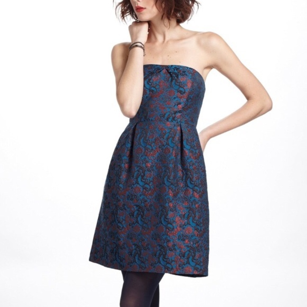 Anthropologie Leifnotes Brocade Blue Paprika Dress